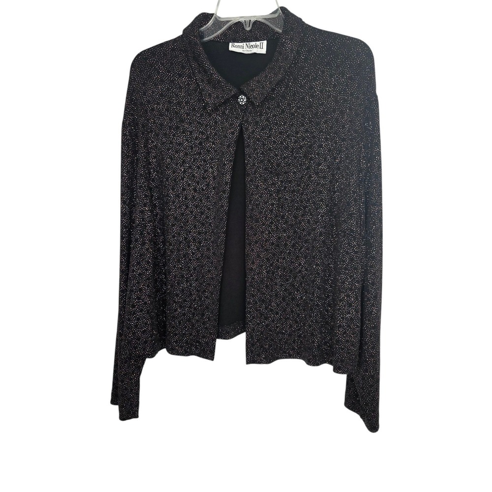 Ronni Nicole II by Ouida Black Sparkle Party Cardigan Evening Top Jacket Large